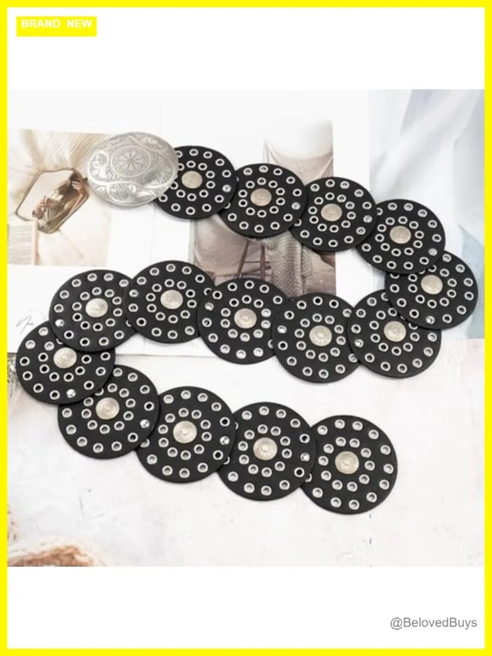 Vintage Hollow Boho Wide PU Leather Disc Belt, Adjustable
